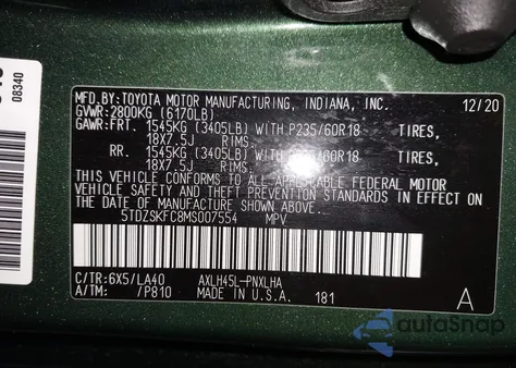2021 Toyota Sienna Limited from USA, damaged, VIN 5TDZSKFC8MS007554